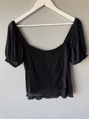Free People Free-est black modal blend puff short sleeve top Women’s sz L